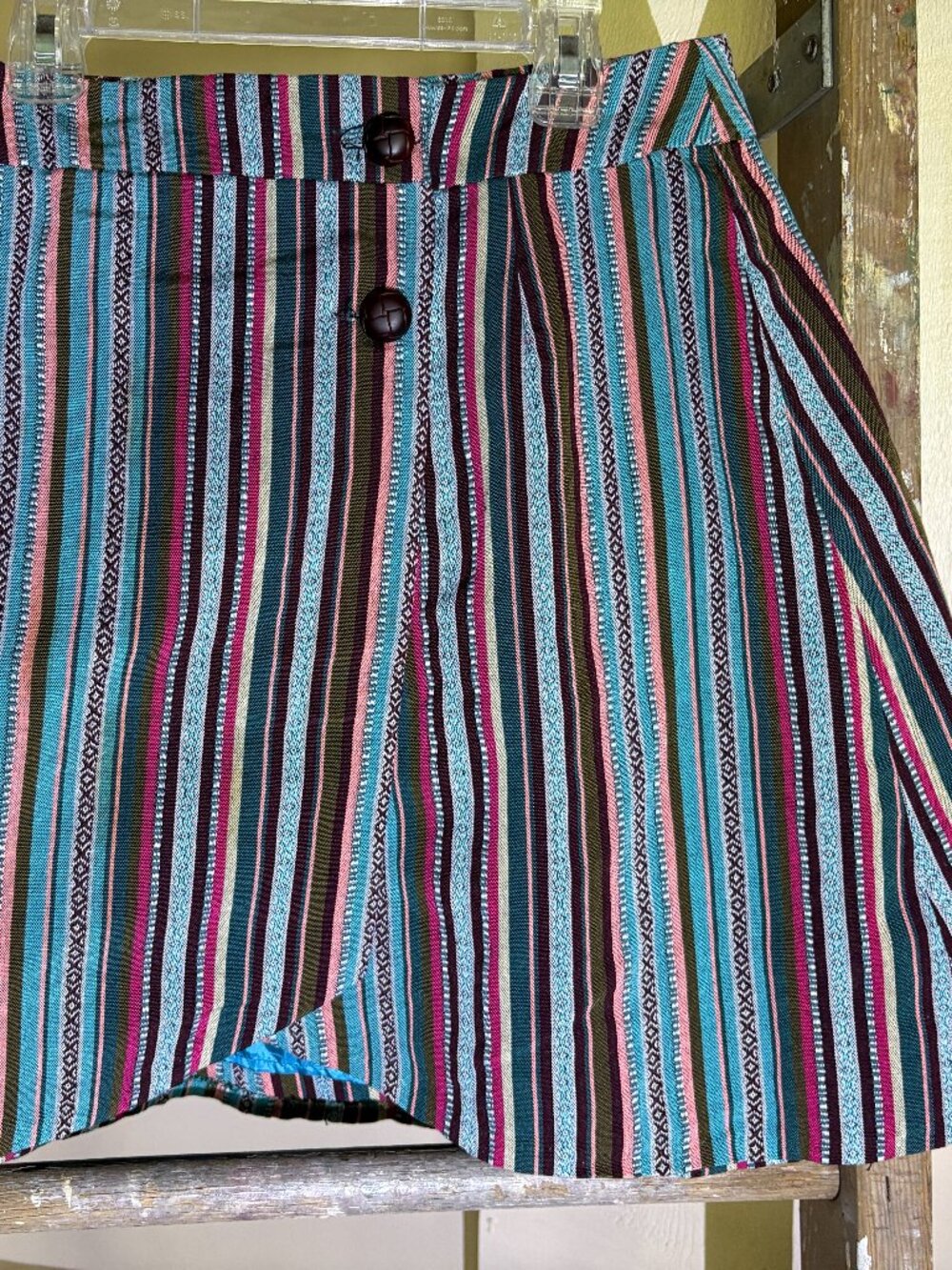 Vintage 90s Boho Aztec Woven Striped Skort Wrap Front Shorts Festival Casual